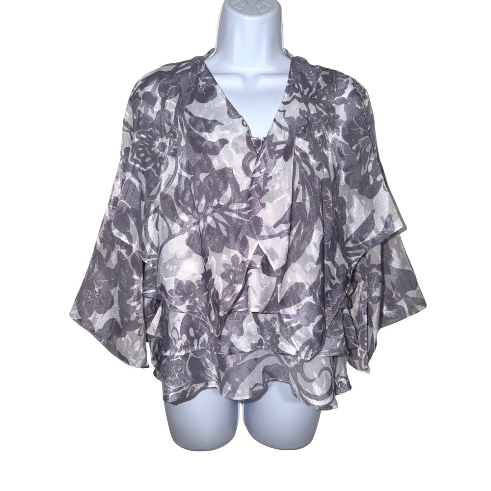 Alex Evenings Silver Grey Floral Burnout Layered Tank and Shrug Set Size M